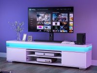 Ivy Bronx Dalia TV Stand For Tvs Up To 65_, Entertainment Center w_ Charging Station & LED Lights brown_Wood in White _ Wayfair